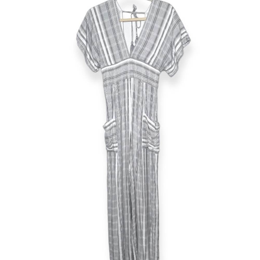 l*space Cream and Light Gray Striped V-Neck Jumpsuit - Picture 4 of 7